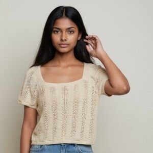 Freshman 1996 Cream Open Knit Short Sleeves Cropped Top. Size S. SKU 505
